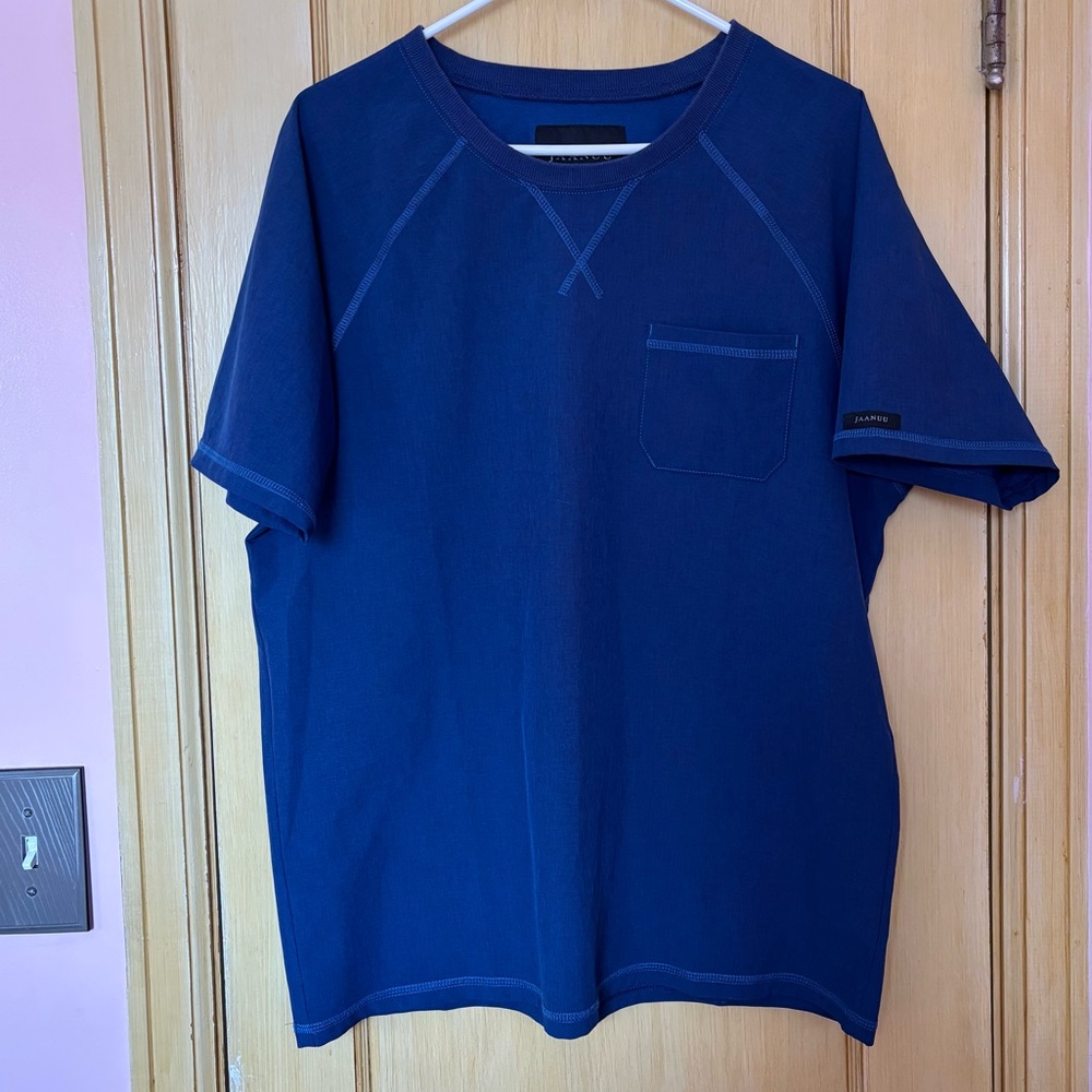 Jaanuu Scrubs Top Crew Neck Raglan Sleeve Blue Size Large